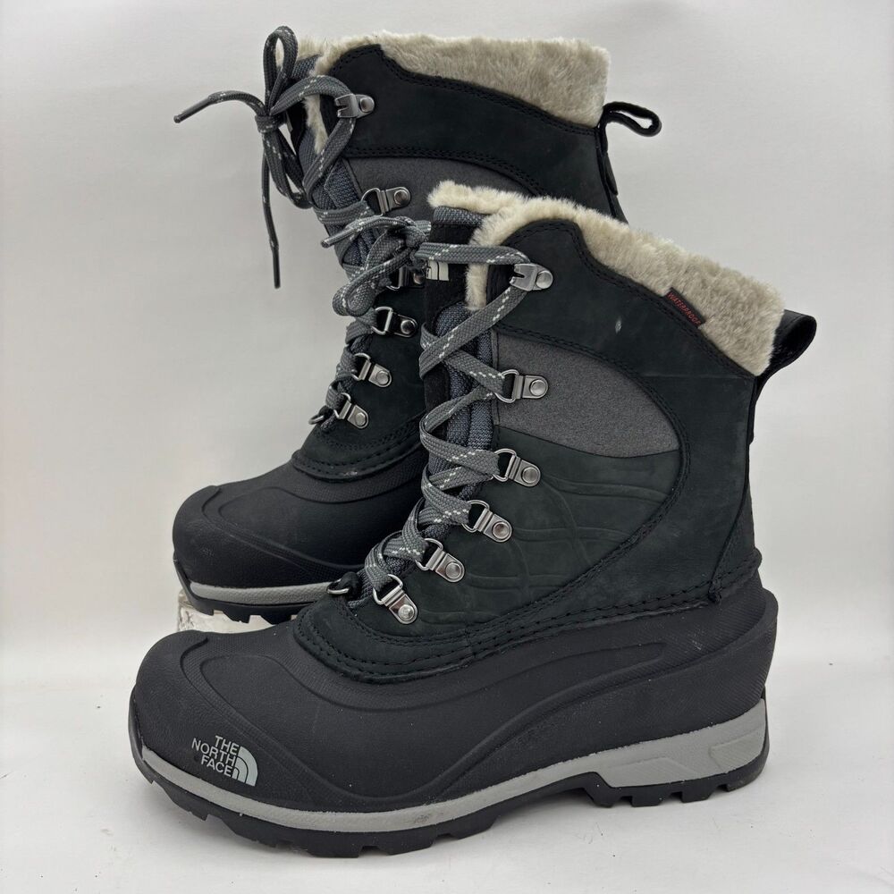 The North Face Waterproof Winter Snow Boots Women's 8 Black Gray Faux Fur Lace